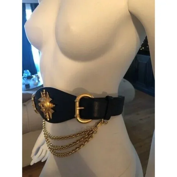 RARE VINTAGE ROBERT LEE MORRIS 4 DONNA KARAN GRIPOIX MALTESE CROSS LEATHER BELT - Picture 4 of 7